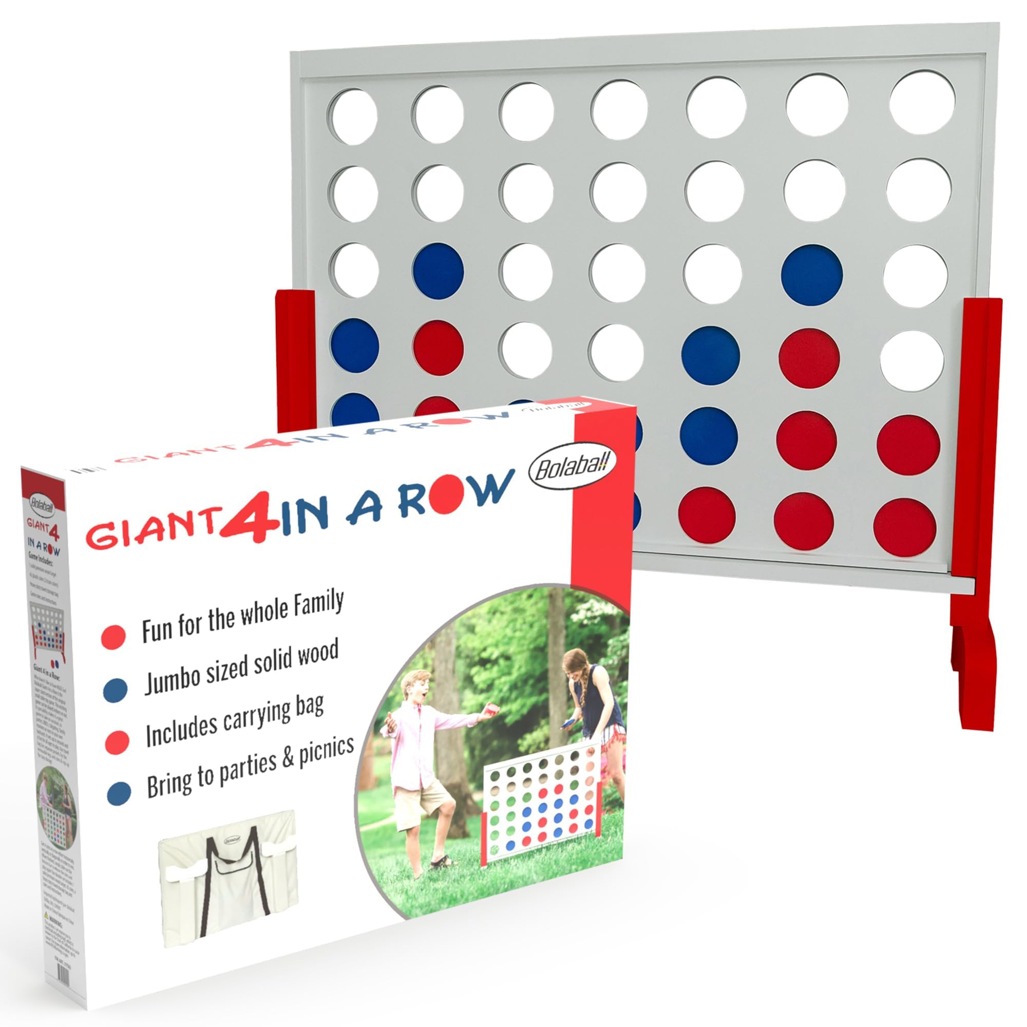 Bolaball 4 in a Row Giant Outdoor Game – 1.8 Ft Jumbo Yard Game for Adults & Family, Life-Size Lawn Game, Extra Large Outdoor Game, Backyard Oversized Game for Kids & Adults