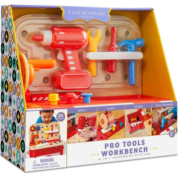 Pro Tools Workbench 4-in-1 Hardware Station Mini Play Tool Workbench Set for Kids Toddlers - Montessori Toys for 18 Months 2 3 4 5 Years Old Boys Girls