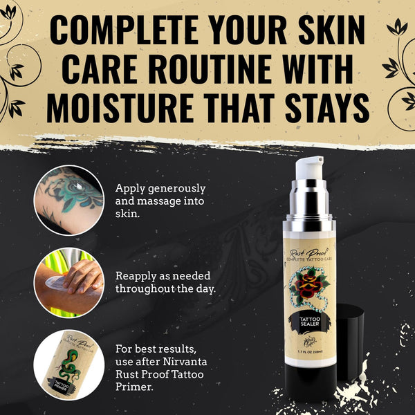 Nirvanta Rust Proof Tattoo Sealer 1.7 fl oz – Tattoo Sealing Body Lotion for Pre-Care & Long Term Ink Maintenance