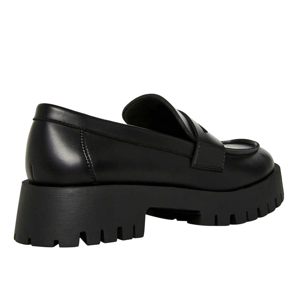 Steve Madden Lawrence Round Toe Slip On Leather Loafers Black Leather