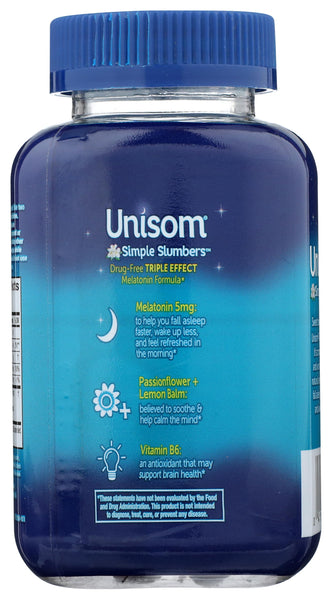 Unisom Simple Slumbers Drug Free Sleep Aid Gummies Melatonin 5mg Midnight Raspberry, Purple, 60 Count