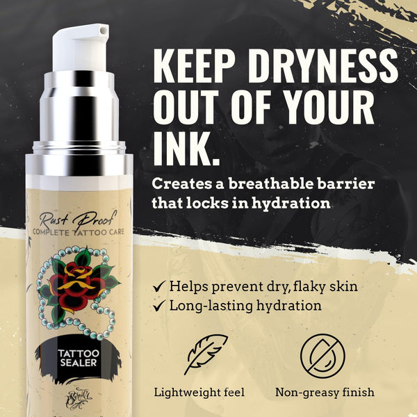Nirvanta Rust Proof Tattoo Sealer 1.7 fl oz – Tattoo Sealing Body Lotion for Pre-Care & Long Term Ink Maintenance