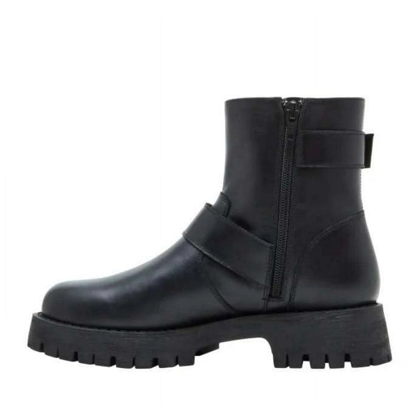 Steve Madden Women's Crusader Black Ankle Boot - Ladies Leather Bootie
