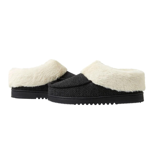 Dearfoams Women's Memory Foam House Slippers Winter Shoes Ladies Warm Fuzzy Faux Fur Collar With Indoor Outdoor Rubber Sole
