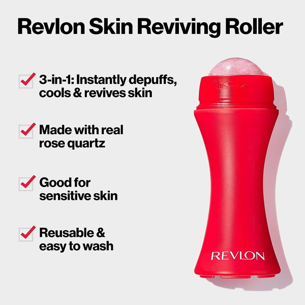 Revlon Skin Reviving Roller with Rose Quartz for All-Day Facial Reviving & Brightening, Compact & Reusable, Gentle on Skin, 1 count