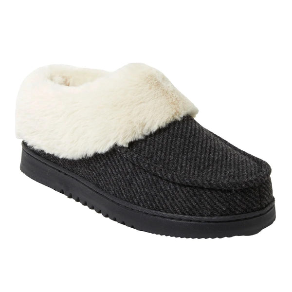 Dearfoams Women's Memory Foam House Slippers Winter Shoes Ladies Warm Fuzzy Faux Fur Collar With Indoor Outdoor Rubber Sole