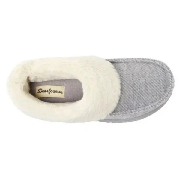 Dearfoams Women's Memory Foam House Slippers Winter Shoes Ladies Warm Fuzzy Faux Fur Collar With Indoor Outdoor Rubber Sole