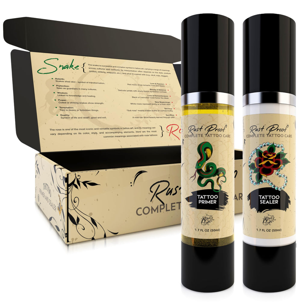 Nirvanta Rust Proof Complete Tattoo Care – Comprehensive Pre & Post Tattoo Skincare Set with Body Oil & Moisture Sealing Body Lotion – Lightweight Hydration & Moisture Barrier Protection – 2 Piece