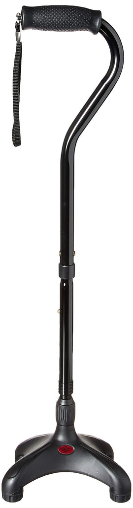 Harvy Quad Cane - Walking Stick for Men and Women - Lightweight Adjustable Folding Cane - Right and Left Hand Grip for Stability Comfort Support - Four Prong Base - Black