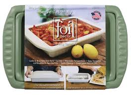 Foil Decor Serving and Casserole Carrier for 9x13 Foil Pans, Heat Resistant w/ Handles, Lid Locks in Place for Safe and Easy Carrying, Lid Doubles as a Serving Dish, BPA Free Made in USA