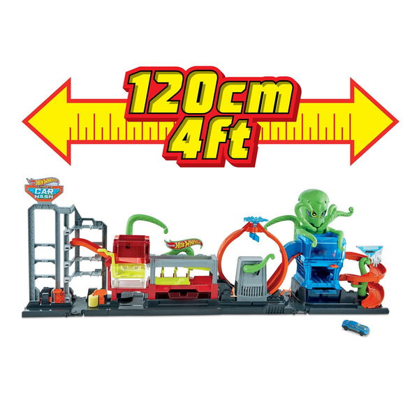 Hot Wheels City Ultimate Octo Car Wash Playset with No-Spill Water Tanks & 1 Color Reveal Car that Transforms with Water, 4+ ft Long, Connects to Other Sets, Gift for Kids 4 Years Old & Up