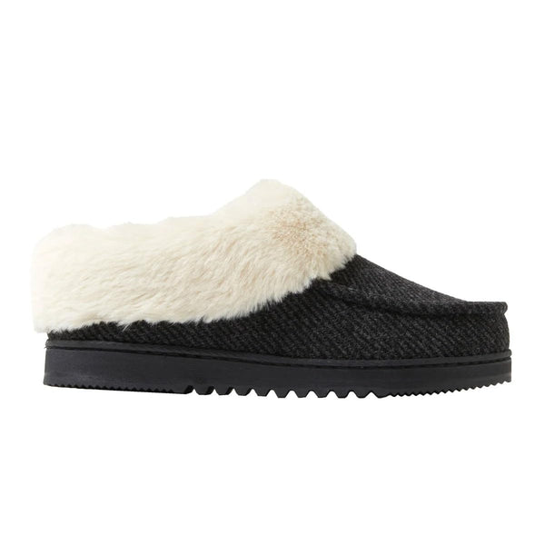 Dearfoams Women's Memory Foam House Slippers Winter Shoes Ladies Warm Fuzzy Faux Fur Collar With Indoor Outdoor Rubber Sole