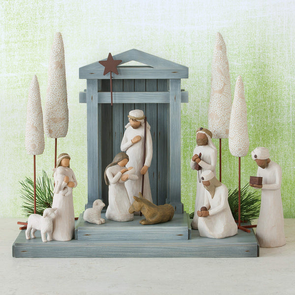 Willow Tree Crèche, Hand-Painted Nativity Backdrop