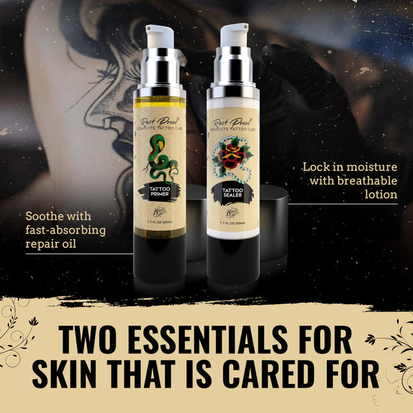 Nirvanta Rust Proof Complete Tattoo Care – Comprehensive Pre & Post Tattoo Skincare Set with Body Oil & Moisture Sealing Body Lotion – Lightweight Hydration & Moisture Barrier Protection – 2 Piece