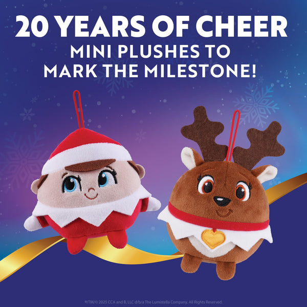The Elf on the Shelf Santaverse Celebration Ornament Plush  2-Piece Plush Ornament Set Featuring Scout Elf Boy and Reindeer  20th Anniversary Giftable Holiday Keepsake.