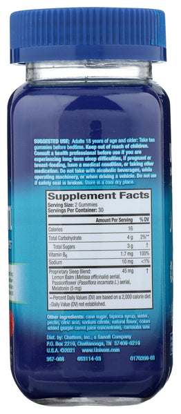 Unisom Simple Slumbers Drug Free Sleep Aid Gummies Melatonin 5mg Midnight Raspberry, Purple, 60 Count