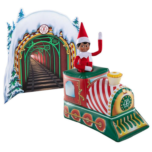 The Elf on the Shelf Scout Elves at Play Peppermint Train Ride. Inflatable Train for Fun Arrival Scenes!