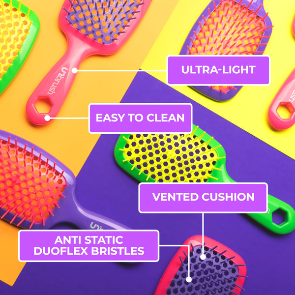 FHI Heat UNbrush Detangling Brush for Pain-Free Brushing on All Wet or Dry Hair Types  Durable DuoFlex Anti-Static Bristles, Lightweight Handle, Vented Hair Brush