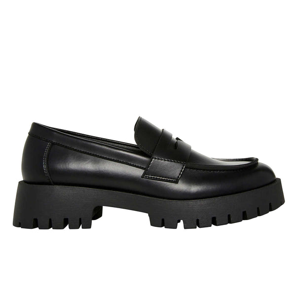 Steve Madden Lawrence Round Toe Slip On Leather Loafers Black Leather