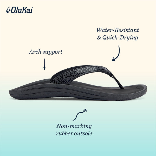 OluKai Womens Black/Black Kulapa Kai Sandal - 7 B(M) US
