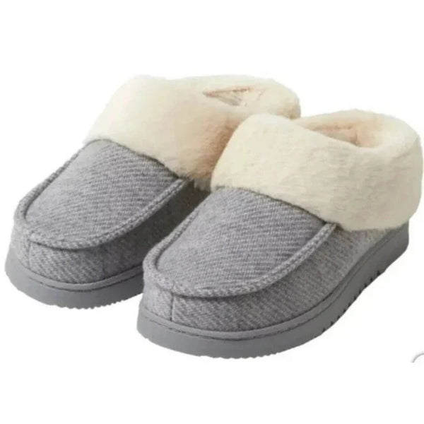 Dearfoams Women's Memory Foam House Slippers Winter Shoes Ladies Warm Fuzzy Faux Fur Collar With Indoor Outdoor Rubber Sole