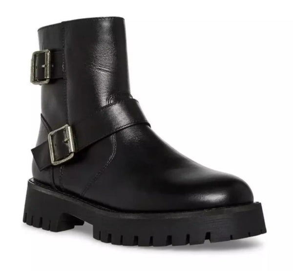 Steve Madden Women's Crusader Black Ankle Boot - Ladies Leather Bootie