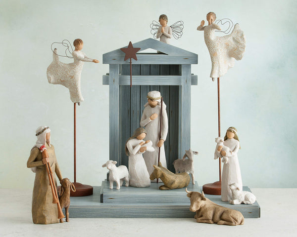 Willow Tree Crèche, Hand-Painted Nativity Backdrop