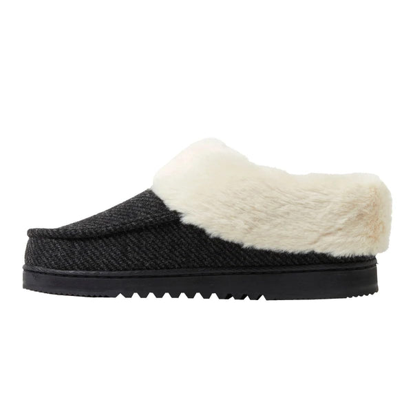 Dearfoams Women's Memory Foam House Slippers Winter Shoes Ladies Warm Fuzzy Faux Fur Collar With Indoor Outdoor Rubber Sole