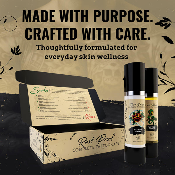 Nirvanta Rust Proof Complete Tattoo Care – Comprehensive Pre & Post Tattoo Skincare Set with Body Oil & Moisture Sealing Body Lotion – Lightweight Hydration & Moisture Barrier Protection – 2 Piece