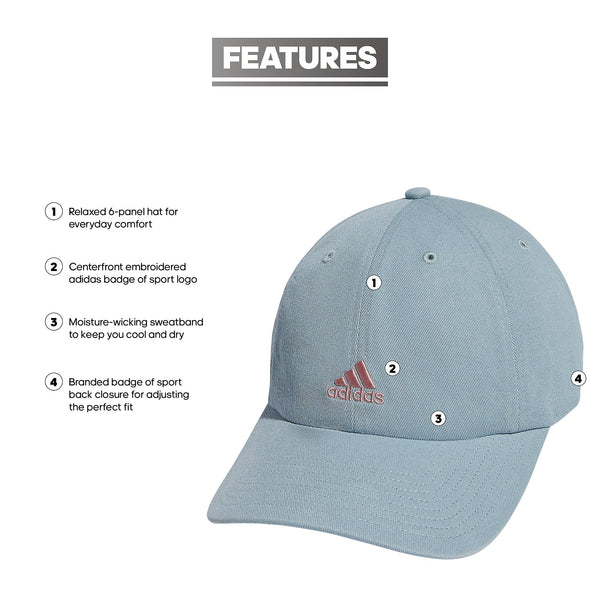 adidas Women's Saturday Baseball Cap  Adjustable Ladies Cotton Hat, Athletic Relaxed Fit - Magic Grey/Wonder Mauve Pink