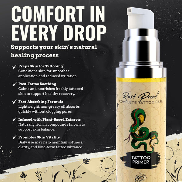 Nirvanta Rust Proof Tattoo Sealer 1.7 fl oz – Tattoo Sealing Body Lotion for Pre-Care & Long Term Ink Maintenance