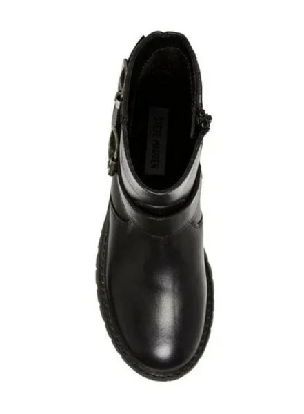 Steve Madden Women's Crusader Black Ankle Boot - Ladies Leather Bootie