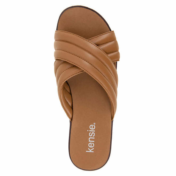 Kensie Womens' Dream Cross Band Comfortable & Cushioned Slip-On Sandal