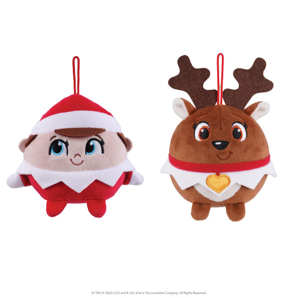 The Elf on the Shelf Santaverse Celebration Ornament Plush  2-Piece Plush Ornament Set Featuring Scout Elf Boy and Reindeer  20th Anniversary Giftable Holiday Keepsake.