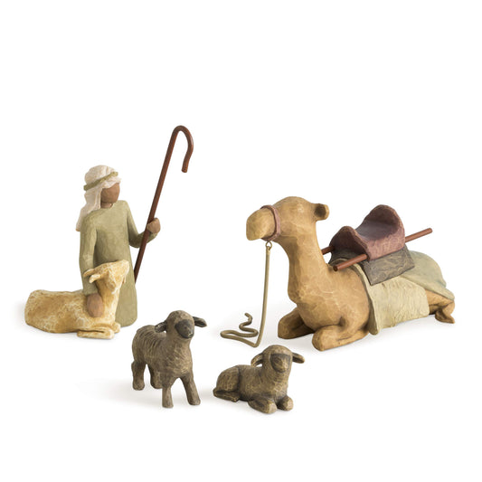 Willow Tree Shepherd and Stable Animals, Sculpted Hand-Painted Nativity Figures, 4-Piece Set