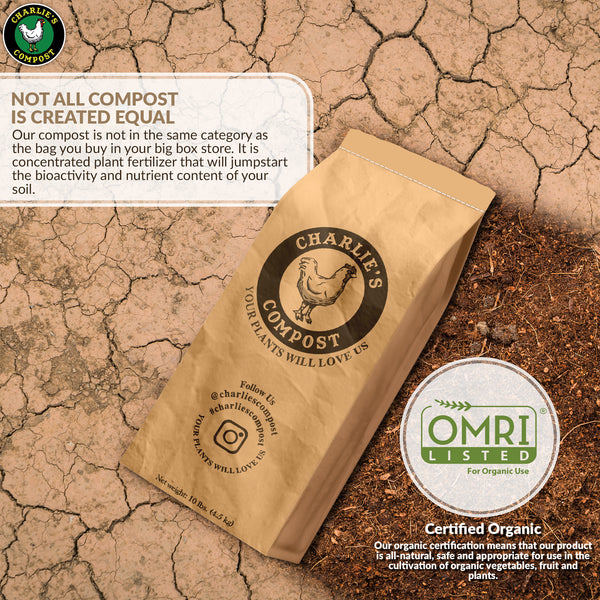 Charlie's Compost: Concentrated Organic Plant Fertilizer from Vegetarian Chicken Manure - Use with Indoor or Outdoor Plants (10lb)