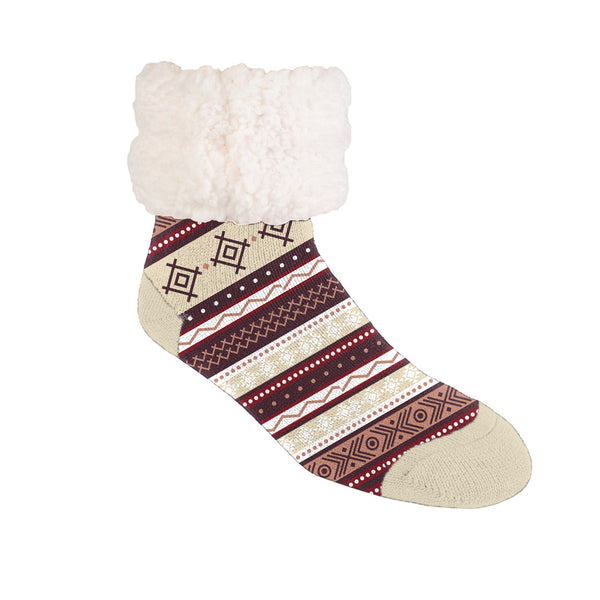 Pudus Recycled Cozy Fall Winter Holiday Patterns Slipper Socks Women & Men w Non-Slip Grippers Faux Fur Sherpa