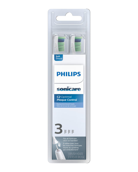 Philips Sonicare Genuine C2 Optimal Plaque Control Toothbrush Heads, 3 Brush Heads, White, HX9023/65