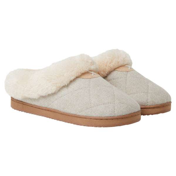Dearfoams Women's Memory Foam House Slippers Quilted Pattern and Faux Fur House Shoes