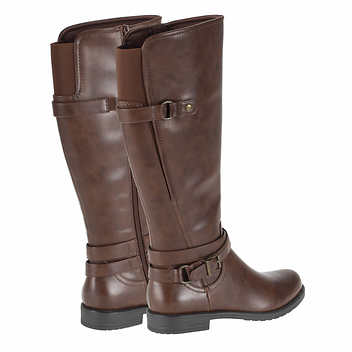 BareTraps Carmella Women's Boots Casual Fashion Mid Calf Knee High Faux Leather Boots w Side Zipper |  Elastic Gussets, Round Plain Toe, Chunky Block Platform Heels, Anti-Slip Rubber Outsole