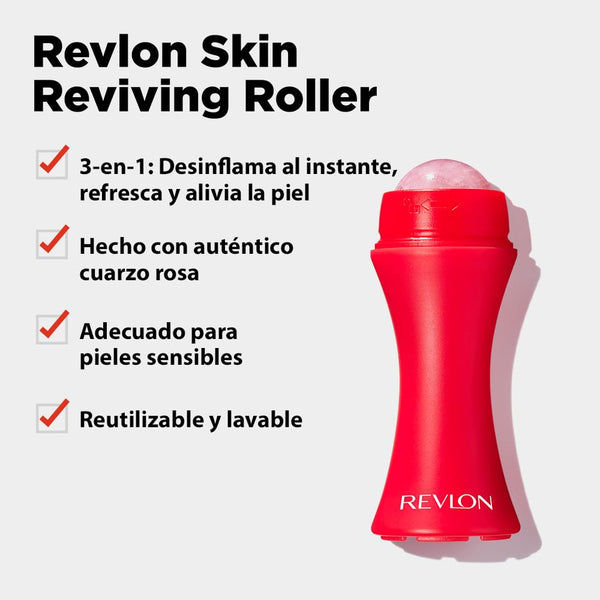 Revlon Skin Reviving Roller with Rose Quartz for All-Day Facial Reviving & Brightening, Compact & Reusable, Gentle on Skin, 1 count