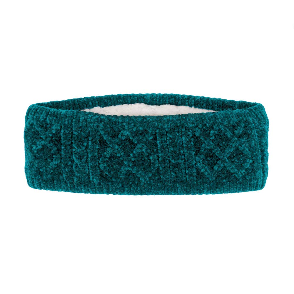 Pudus Winter Headbands for Women - Chenille Cable Knit Ear Warmer Headwrap Headband with Warm Faux Fur Fleece Lining