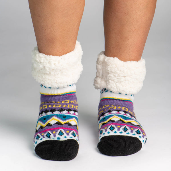 Pudus Cozy Winter Slipper Socks Women & Men w Non-Slip Grippers Faux Fur Sherpa