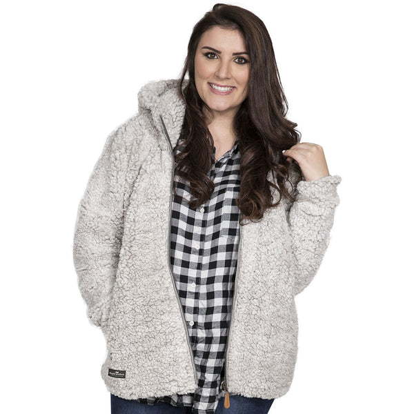 Simply Southern Womens Full Zip Hooded Sherpa - Cream or Pearl