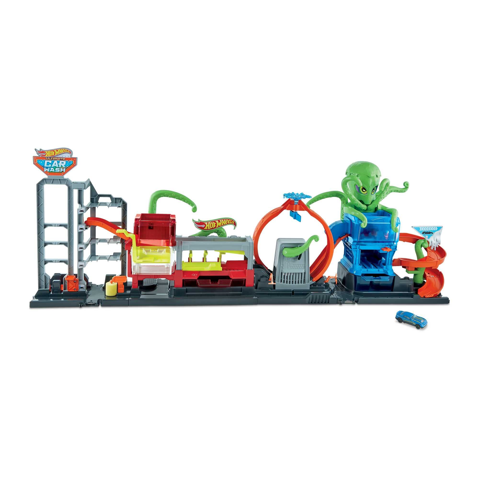 Hot Wheels City Ultimate Octo Car Wash Playset with No-Spill Water Tanks & 1 Color Reveal Car that Transforms with Water, 4+ ft Long, Connects to Other Sets, Gift for Kids 4 Years Old & Up