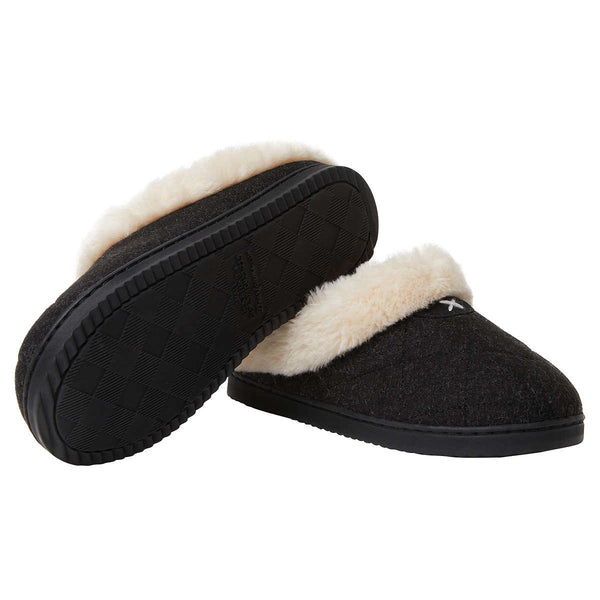 Dearfoams Women's Memory Foam House Slippers Quilted Pattern and Faux Fur House Shoes