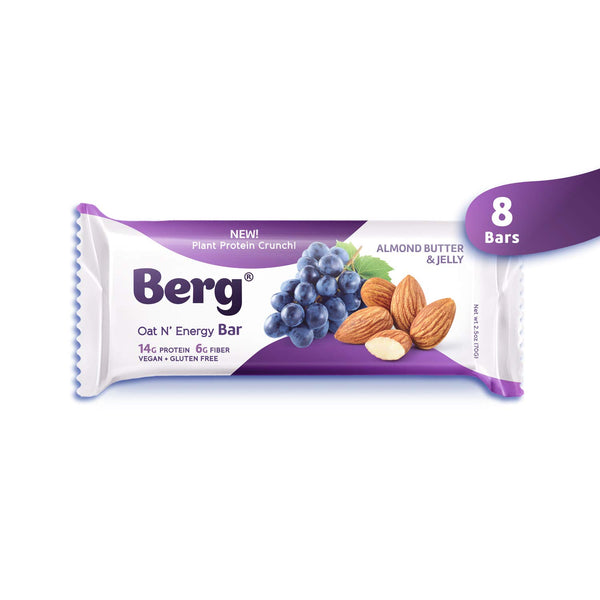 Berg Oat N' Energy Bar | Plant Based Protein Bar | Non-GMO, Gluten Free, Nut Free and Vegan | Low Sugar, Healthy Snack Bar | High Fiber | On The Go | 2.5oz, Pack of 8