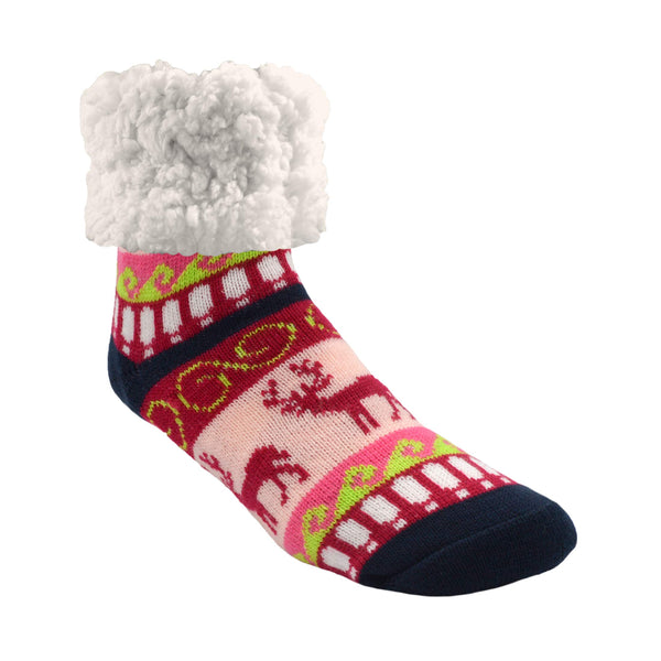 Pudus Cozy Holiday Winter Slipper Socks Women & Men w Non-Slip Grippers Faux Fur Sherpa