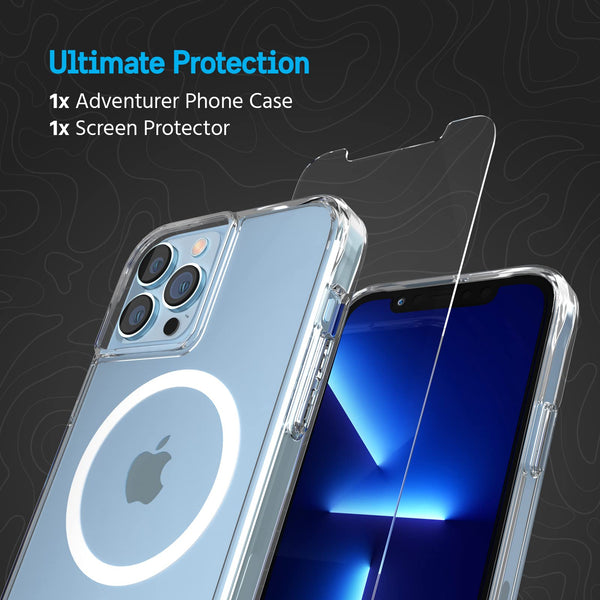 Pelican iPhone 13 Pro Case with Screen Protector [Compatible With MagSafe] [10FT MIL-Grade Drop Protection] Shockproof Phone Cover for iPhone 13 Pro - Clear