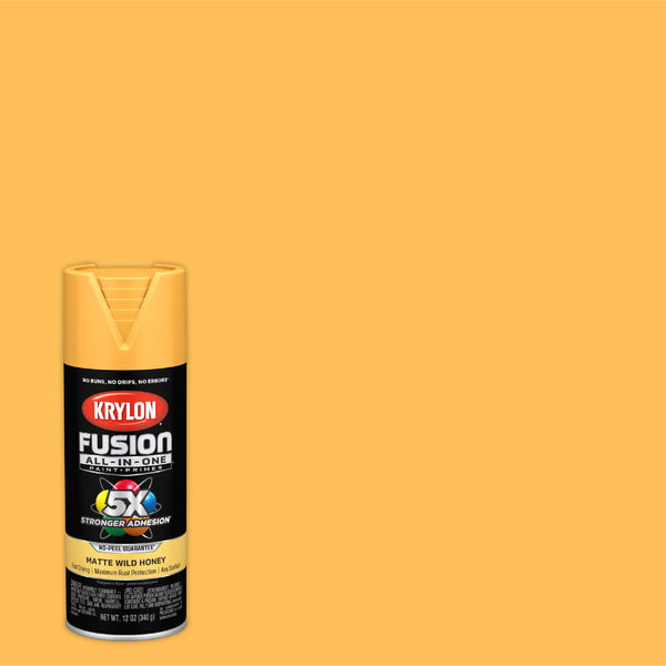 Krylon K02765007 Fusion All-In-One Spray Paint for Indoor/Outdoor Use, Matte Wild Honey Golden Yellow
